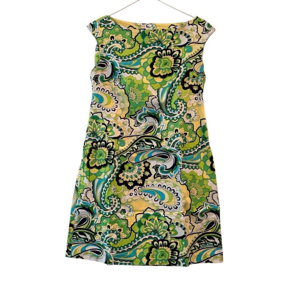 Vintage Melly M Paisley Floral Boat Neck Cap Sleeve Shift Dress Multicolor Sz 4